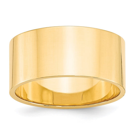 14k Yellow Gold 10mm Lightweight Flat Wedding Band Size 5.5