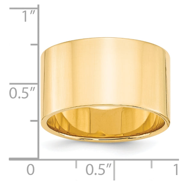 14k Yellow Gold 12mm Lightweight Flat Wedding Band Size 4