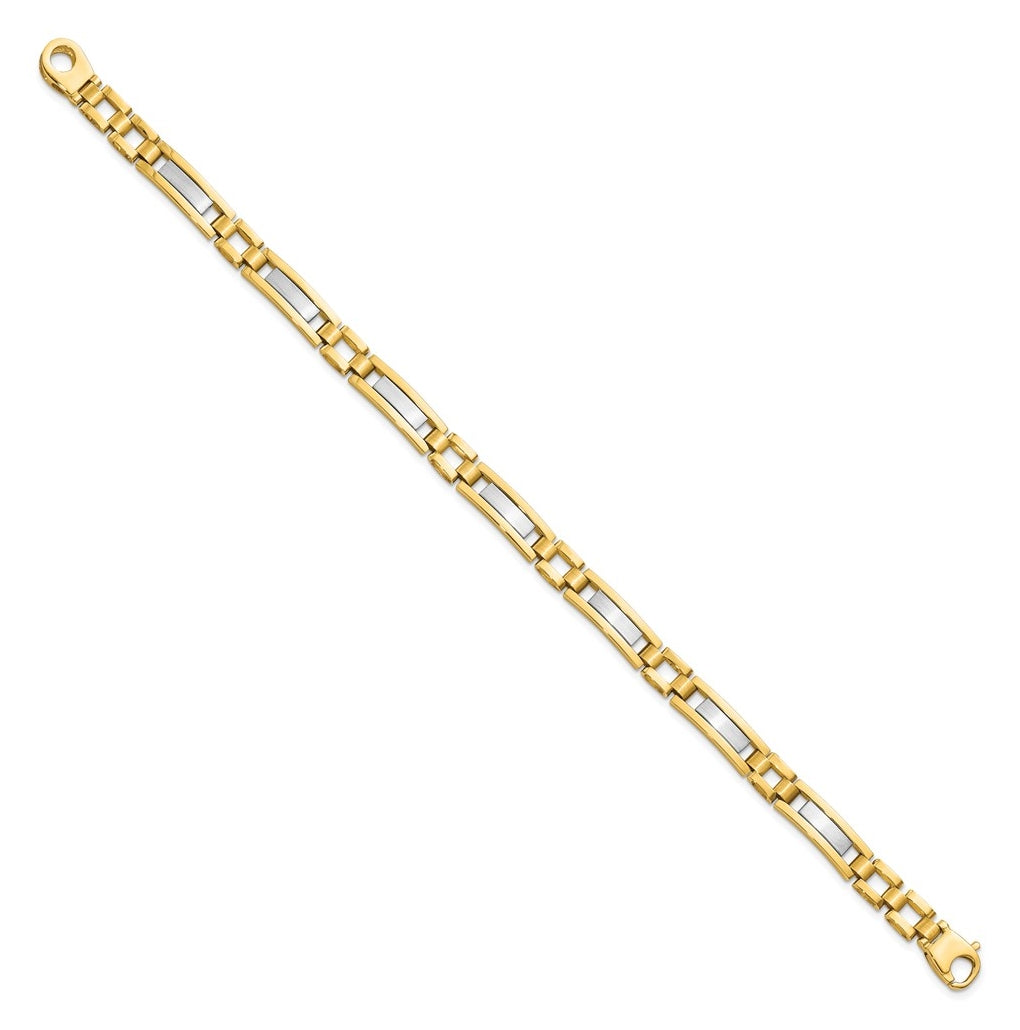 14K Two-Tone Gold Polished and Satin 8.5in Mens Link Bracelet – Elegant Jewelry Gift for Birthday, Anniversary, Engagement, Wedding