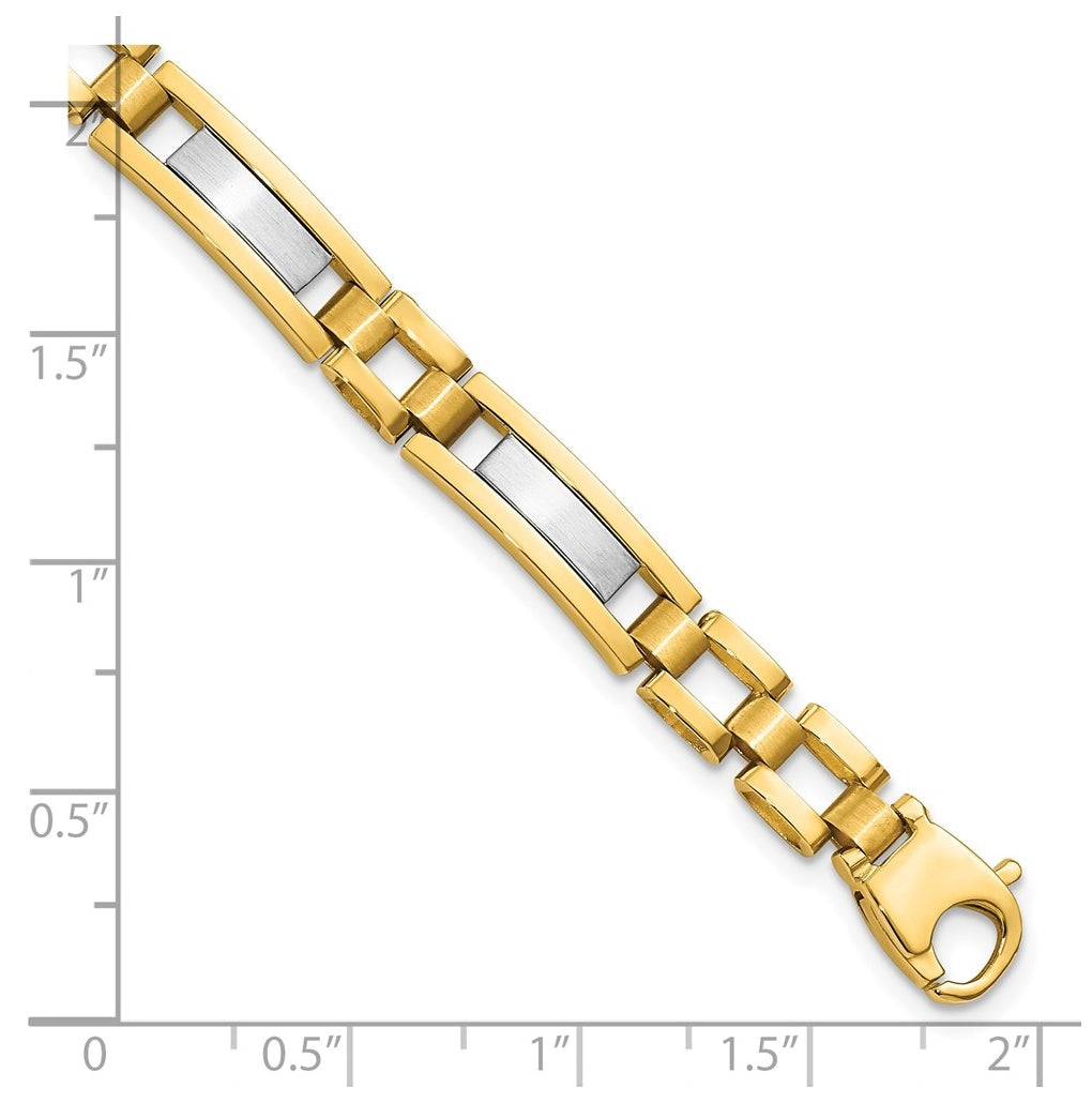 14K Two-Tone Gold Polished and Satin 8.5in Mens Link Bracelet – Elegant Jewelry Gift for Birthday, Anniversary, Engagement, Wedding