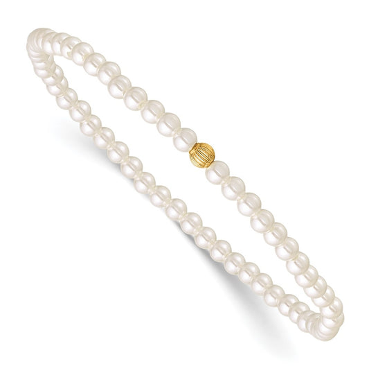 1/20 14K Gold Filled 3.0mm Crystal Simulated Pearl 6.5in Stretch Bracelet