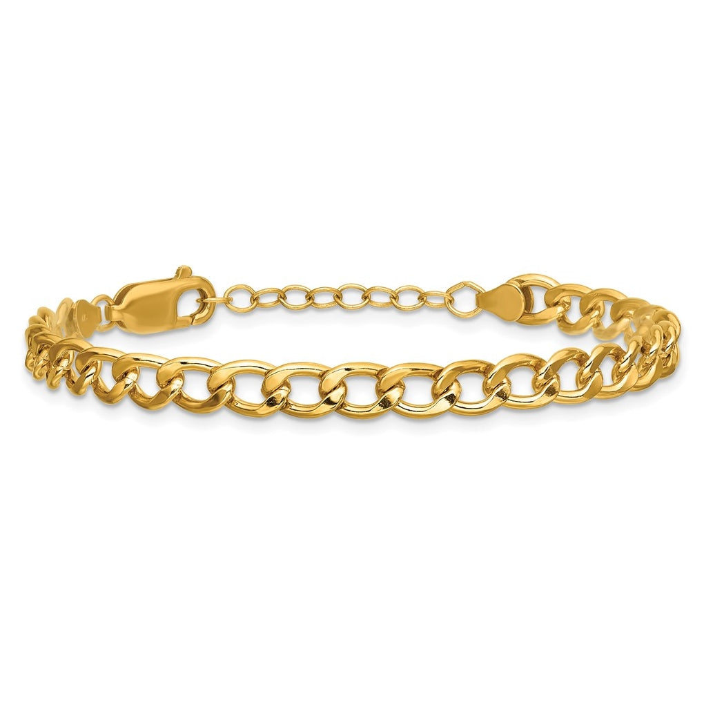 1/20 14K Gold Filled 5.40mm Flat Curb 6.5in with 1in ext. Bracelet