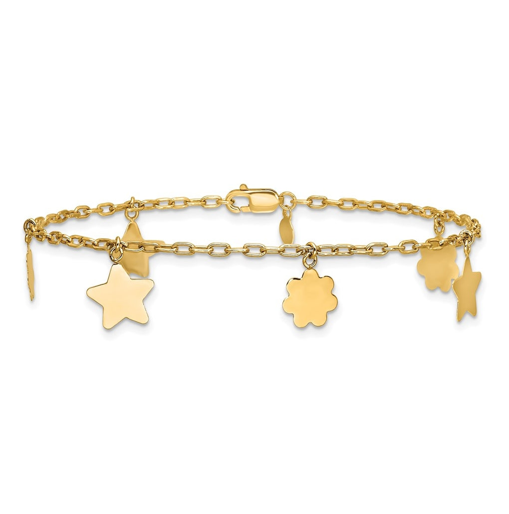 1/20 14K Gold Filled Star and Flower Dangles 7in Bracelet