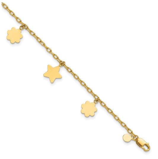 1/20 14K Gold Filled Star and Flower Dangles 7in Bracelet