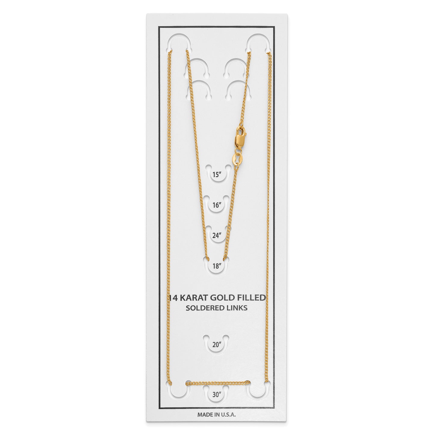 1/20 14K Gold Filled 1.25mm Curb w/Lobster Clasp Carded Chain