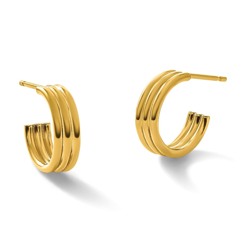 1/20 14K Gold Filled 3.80 x 12mm 3 Row Post Hoop Earrings