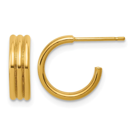 1/20 14K Gold Filled 3.80 x 12mm 3 Row Post Hoop Earrings