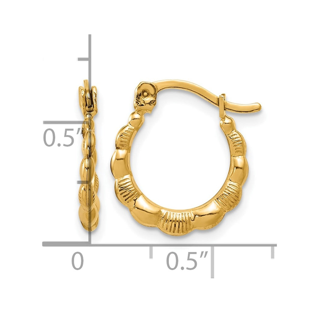 1/20 14K Gold Filled Textured and Scalloped Hoop Earrings