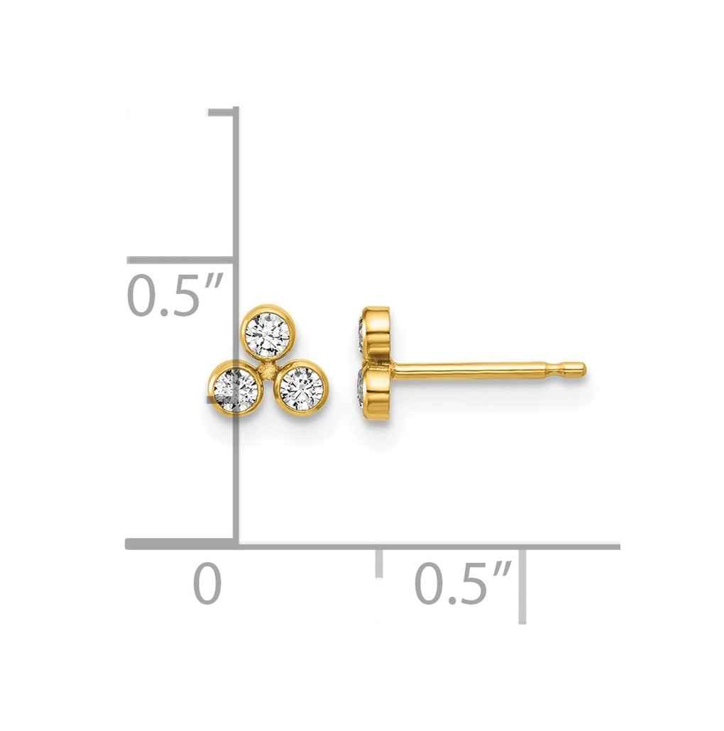1/20 14K Gold Filled 5.25mm 3 Cubic Zirconia Bezel Post Earrings