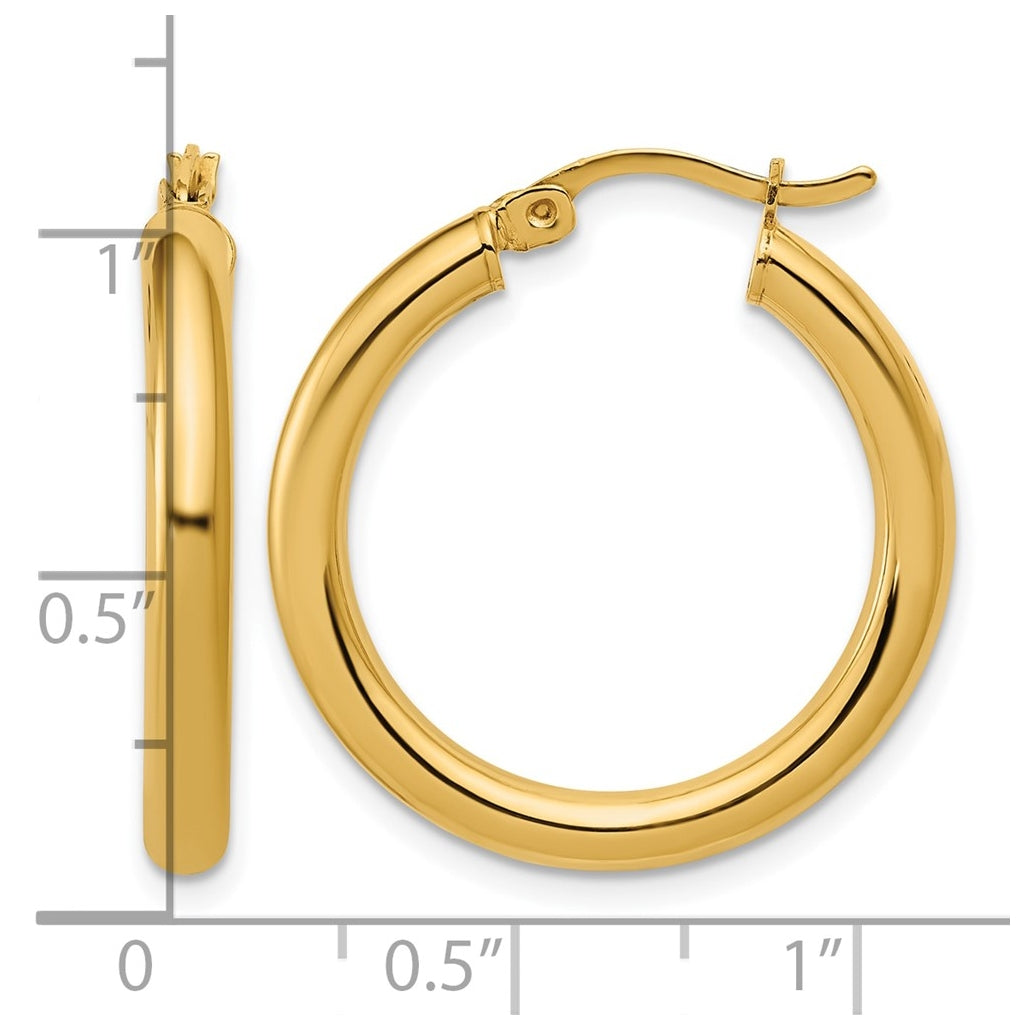 1/20 14K Gold Filled 3x25mm Round Tube Hoop Earrings