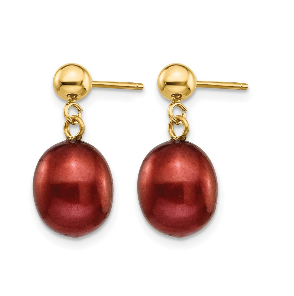 1/20 14K Gold Filled 8-9mm Brown Freshwater Culture Pearl Post Dangle Earrings
