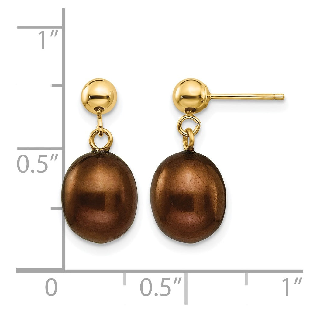1/20 14K Gold Filled 8-9mm Brown Freshwater Culture Pearl Post Dangle Earrings
