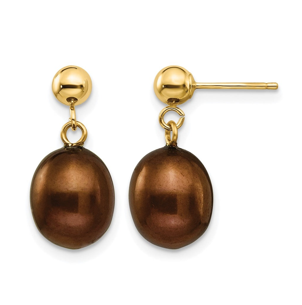 1/20 14K Gold Filled 8-9mm Brown Freshwater Culture Pearl Post Dangle Earrings