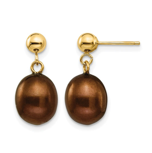 1/20 14K Gold Filled 8-9mm Brown Freshwater Culture Pearl Post Dangle Earrings
