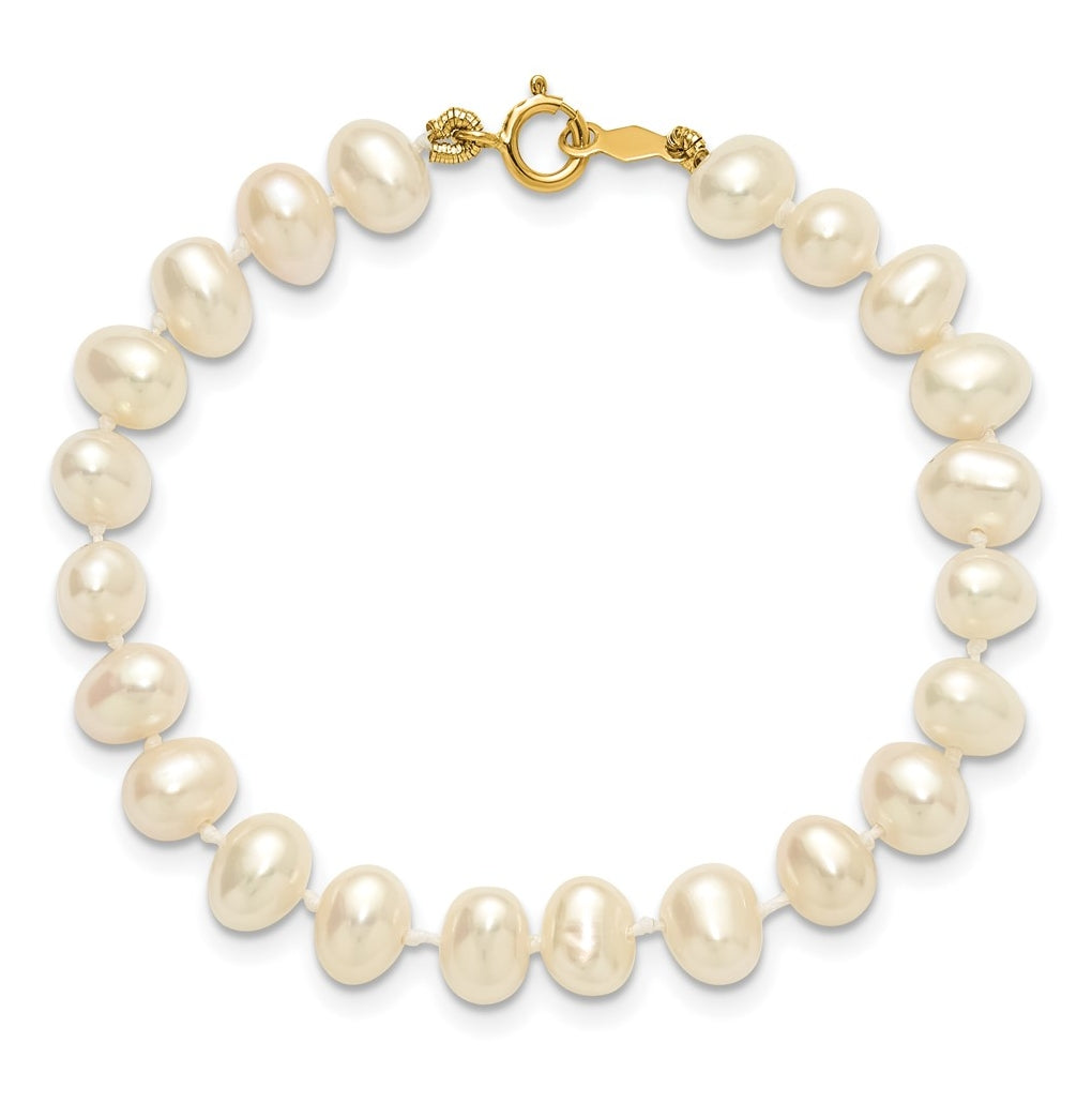 1/20 14K Gold Filled 5-6mm White Semi Round Freshwater Culture Pearl Bracelet