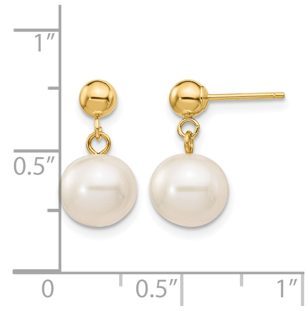 1/20 14K Gold Filled 8-8.5mm White Rnd Freshwater Culture Pearl Post Dangle Earrings