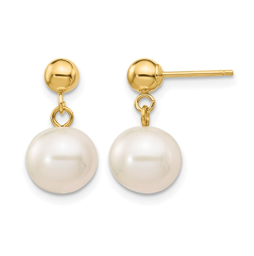 1/20 14K Gold Filled 8-8.5mm White Rnd Freshwater Culture Pearl Post Dangle Earrings