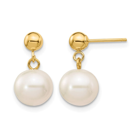 1/20 14K Gold Filled 8-8.5mm White Rnd Freshwater Culture Pearl Post Dangle Earrings