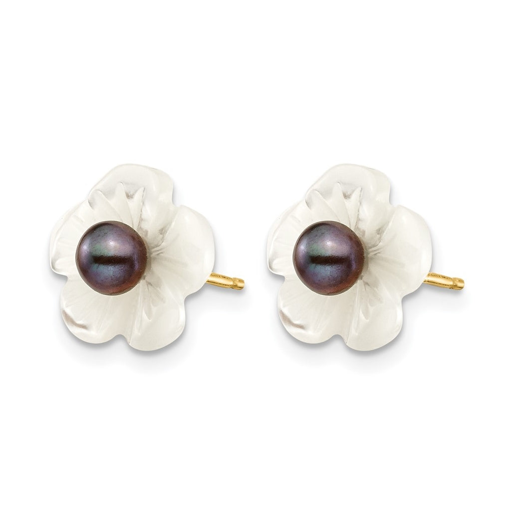 1/20 14K Gold Filled 3-4mm Black Freshwater Culture Pear MOP Flower Post Earrings