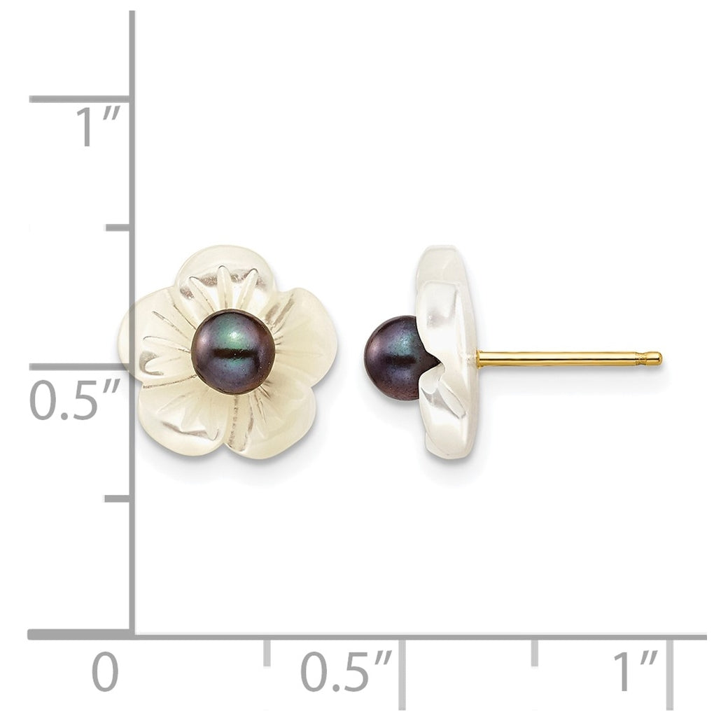 1/20 14K Gold Filled 3-4mm Black Freshwater Culture Pear MOP Flower Post Earrings