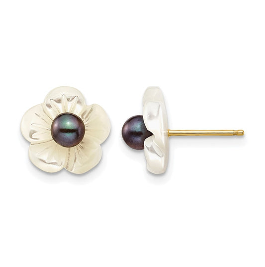 1/20 14K Gold Filled 3-4mm Black Freshwater Culture Pear MOP Flower Post Earrings