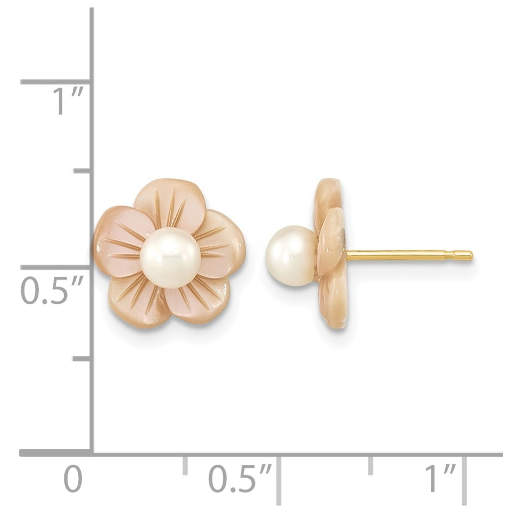 1/20 14K Gold Filled 3-4mm Rnd Freshwater Culture Pearl Pink MOP Flower Earrings