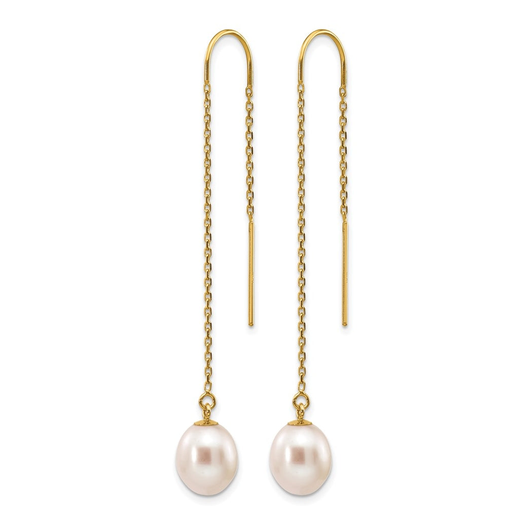 1/20 14K Gold Filled 7-8mm White Rice Freshwater Culture Pearl Threader Earrings