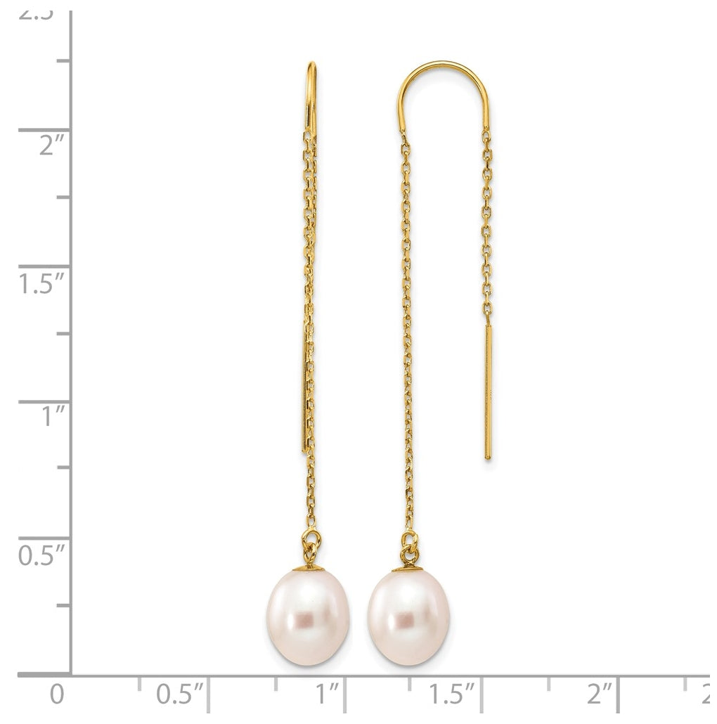 1/20 14K Gold Filled 7-8mm White Rice Freshwater Culture Pearl Threader Earrings
