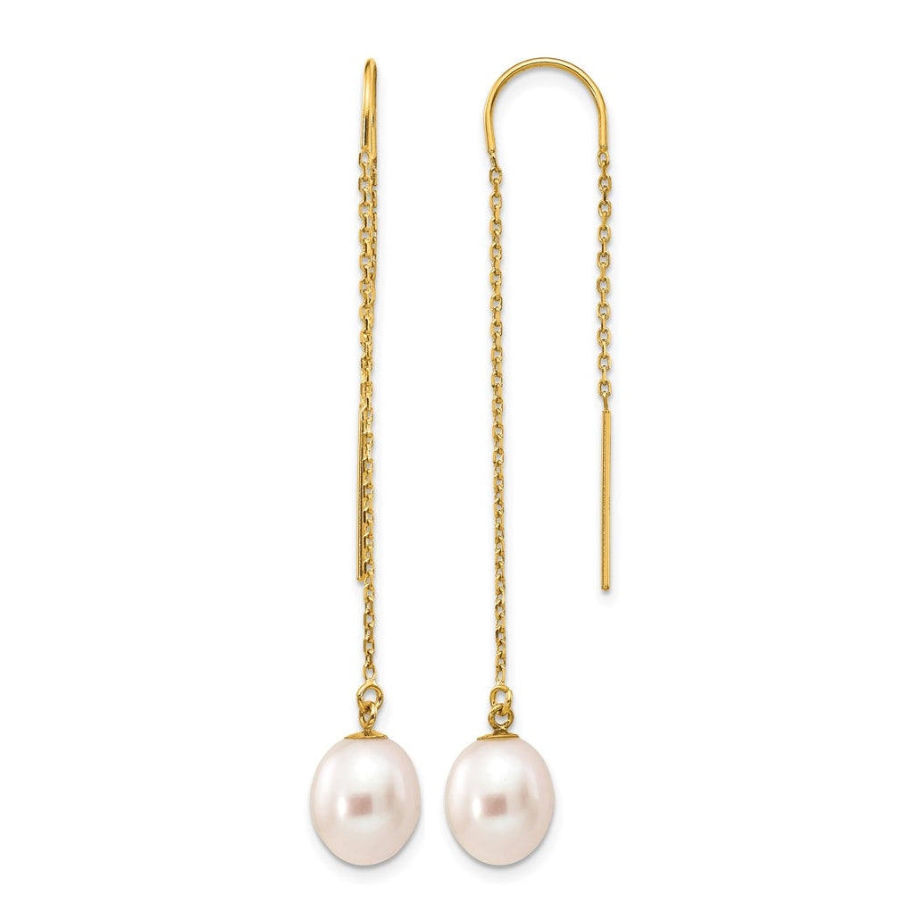 1/20 14K Gold Filled 7-8mm White Rice Freshwater Culture Pearl Threader Earrings