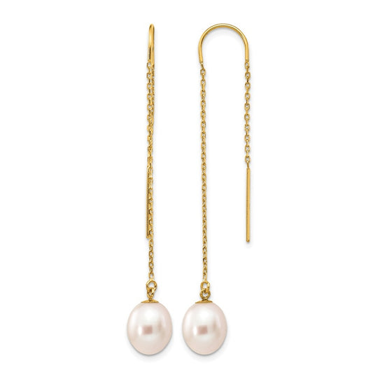 1/20 14K Gold Filled 7-8mm White Rice Freshwater Culture Pearl Threader Earrings