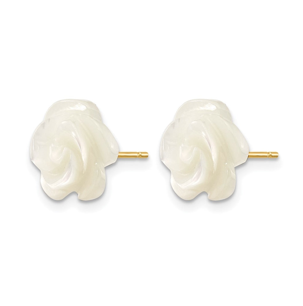1/20 14K Gold Filled 10mm White MOP Flower Design Post Earrings
