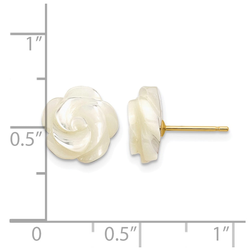 1/20 14K Gold Filled 10mm White MOP Flower Design Post Earrings