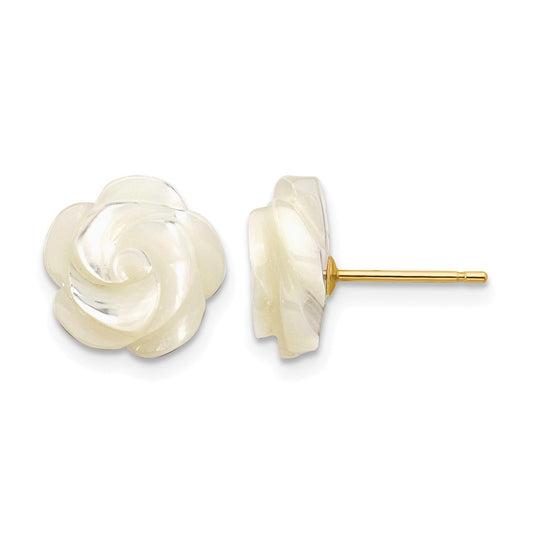 1/20 14K Gold Filled 10mm White MOP Flower Design Post Earrings