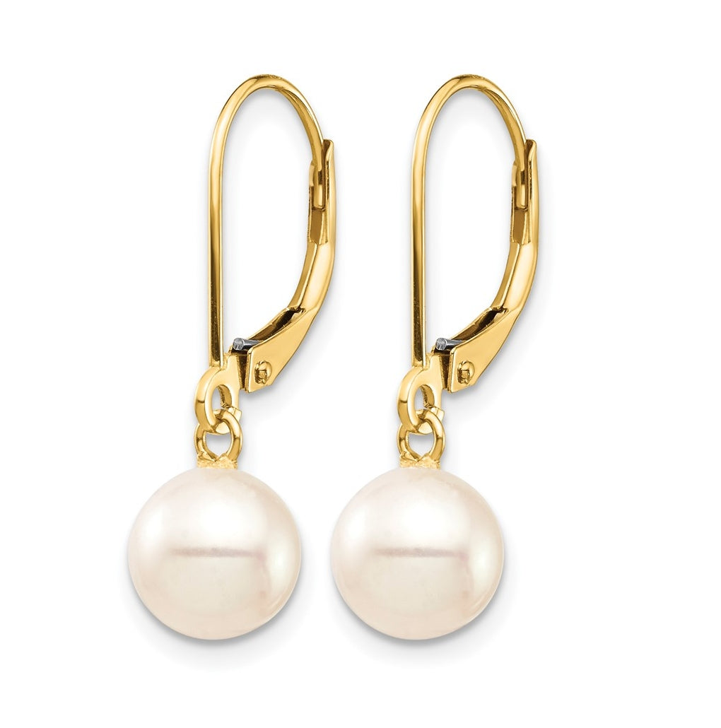 1/20 14K Gold Filled 7-8mm White Round Freshwater Culture Pearl Leverback Earrings