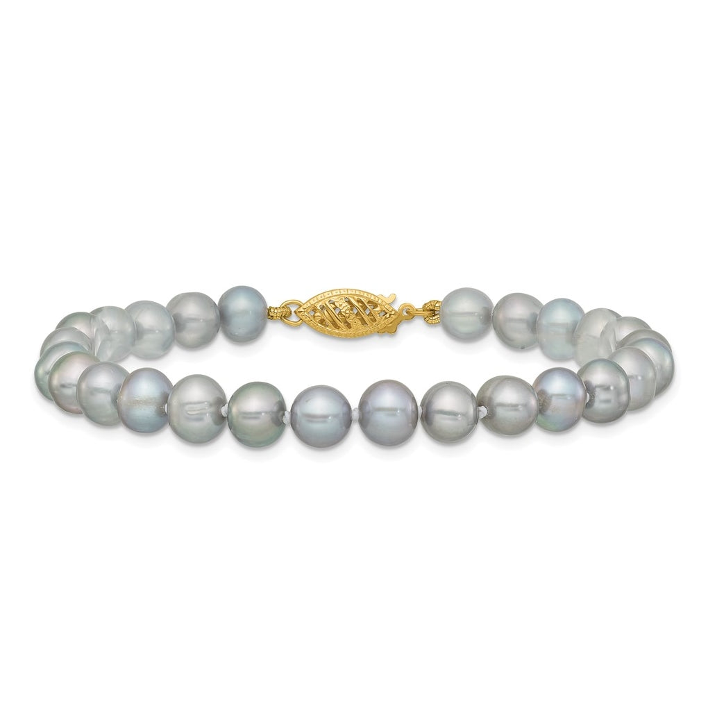 1/20 14K Gold Filled Near Round Grey FWC Pearl 7.5in Bracelet