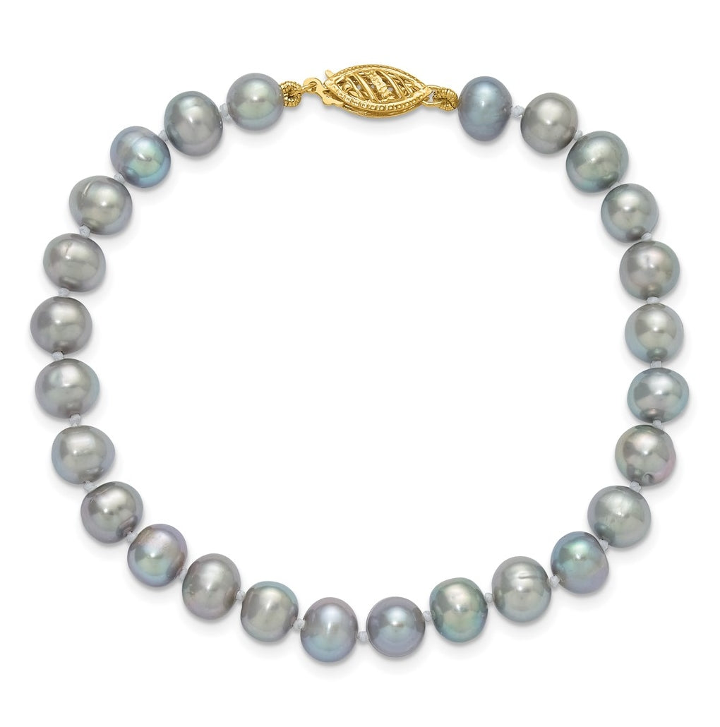1/20 14K Gold Filled Near Round Grey FWC Pearl 7.5in Bracelet