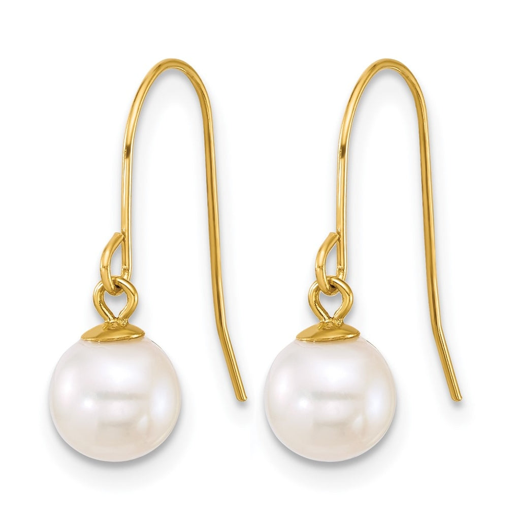 1/20 14K Gold Filled 6-7mm Round White Freshwater Culture Pearl Dangle Earrings