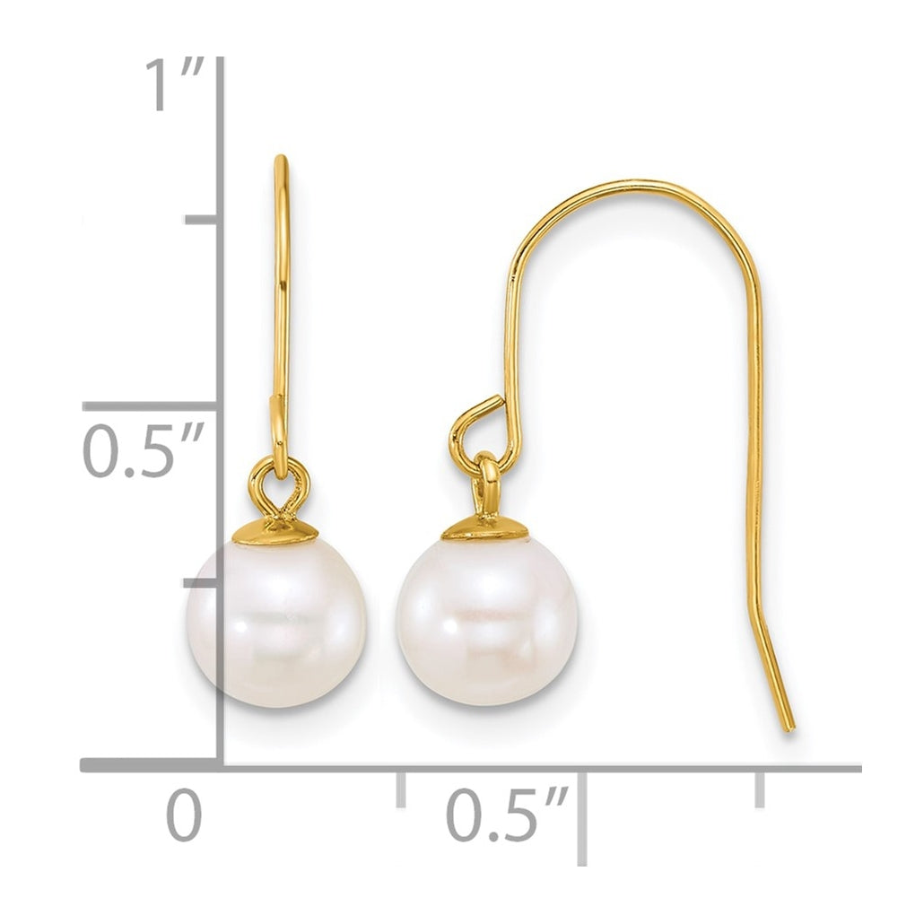 1/20 14K Gold Filled 6-7mm Round White Freshwater Culture Pearl Dangle Earrings