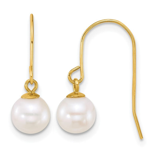 1/20 14K Gold Filled 6-7mm Round White Freshwater Culture Pearl Dangle Earrings