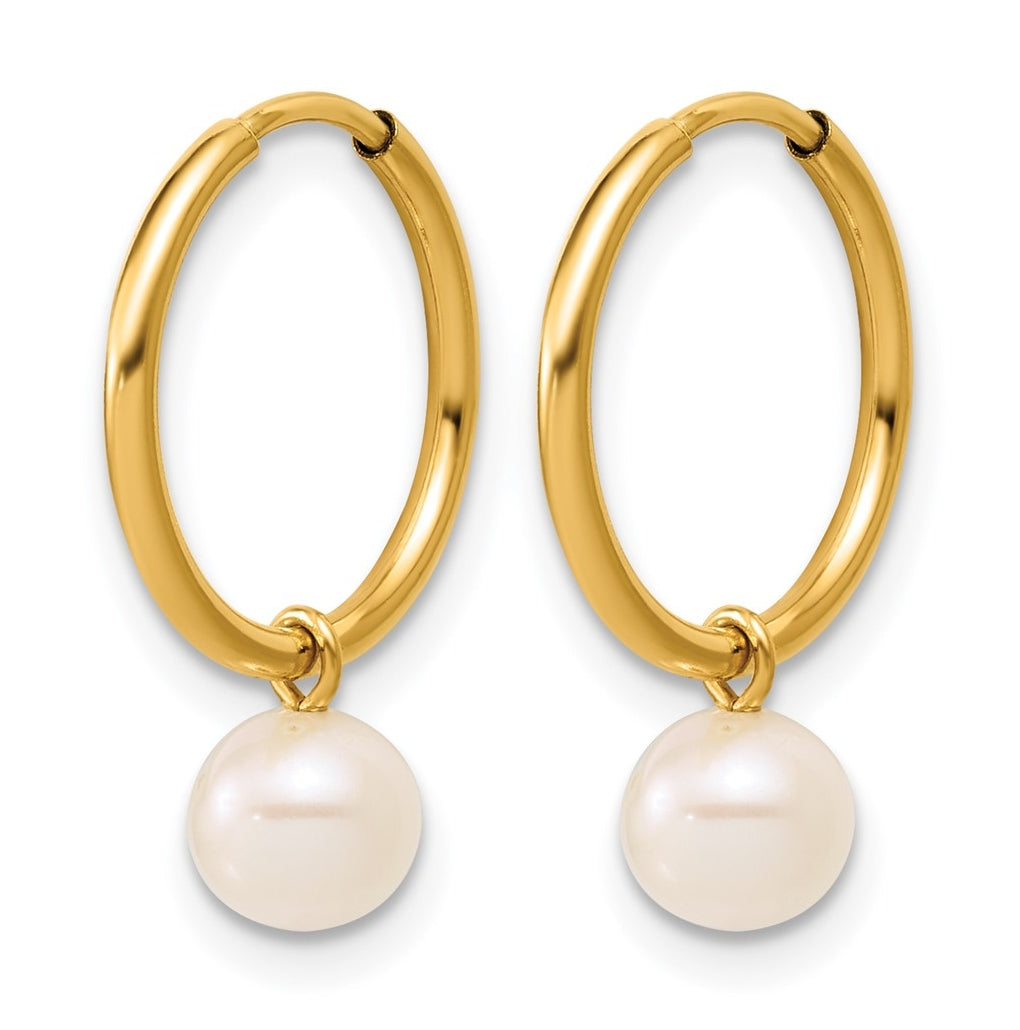 1/20 14K Gold Filled 5-6mm Rnd White Freshwater Culture Pearl Dangle Hoop Earrings