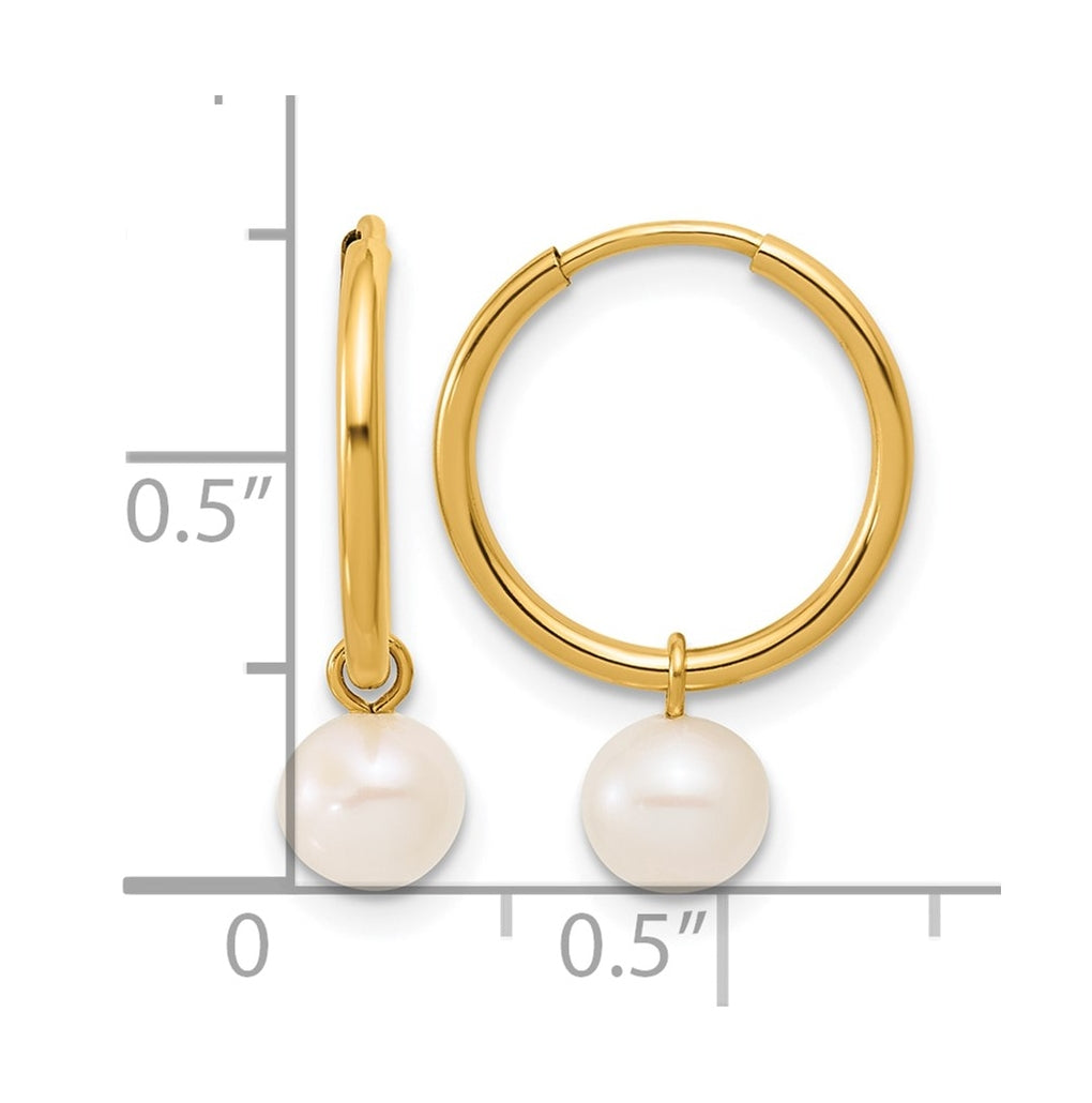 1/20 14K Gold Filled 5-6mm Rnd White Freshwater Culture Pearl Dangle Hoop Earrings