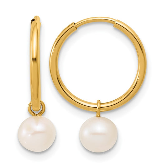 1/20 14K Gold Filled 5-6mm Rnd White Freshwater Culture Pearl Dangle Hoop Earrings