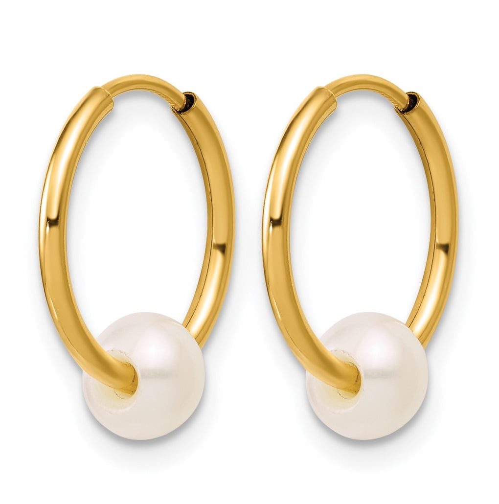 1/20 14K Gold Filled 4-5mm Round White Freshwater Culture Pearl Hoop Earrings