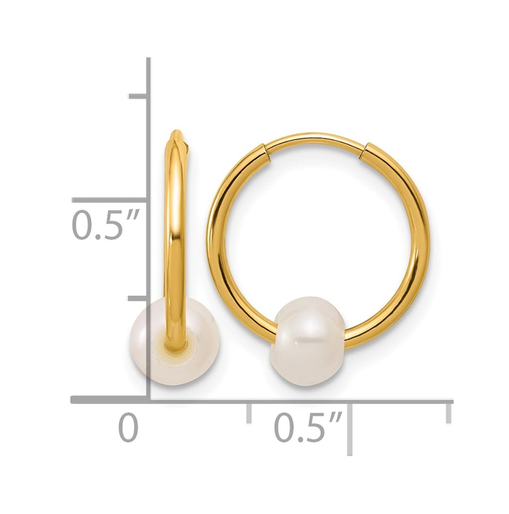 1/20 14K Gold Filled 4-5mm Round White Freshwater Culture Pearl Hoop Earrings