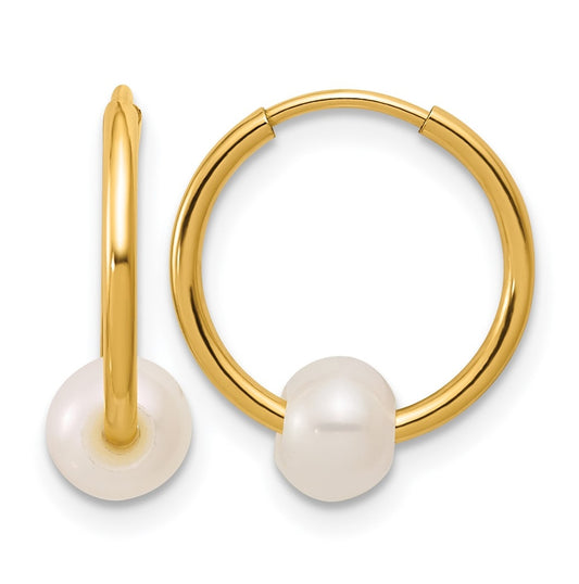 1/20 14K Gold Filled 4-5mm Round White Freshwater Culture Pearl Hoop Earrings
