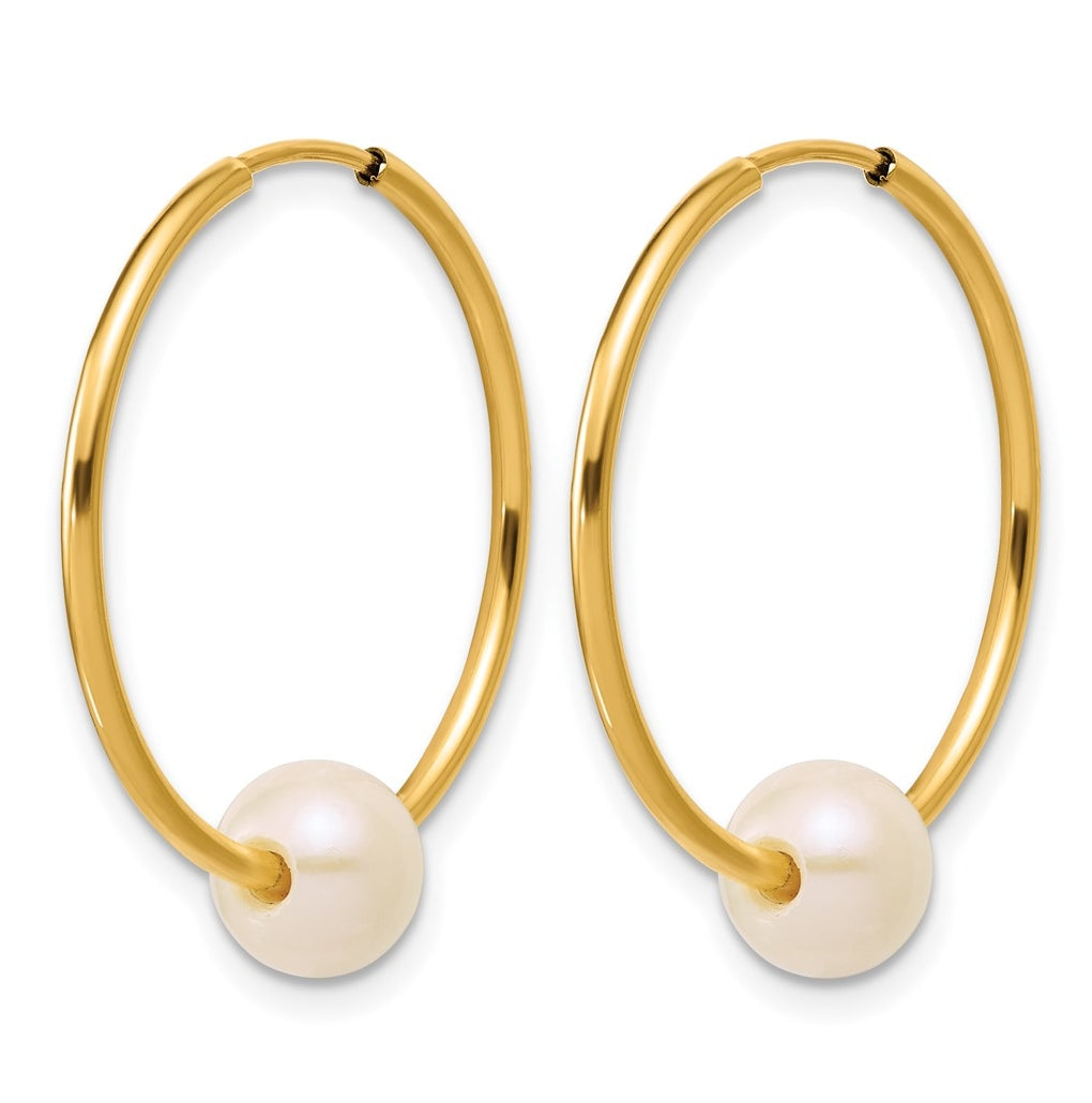 1/20 14K Gold Filled 6-7mm Round White Freshwater Culture Pearl Hoop Earrings