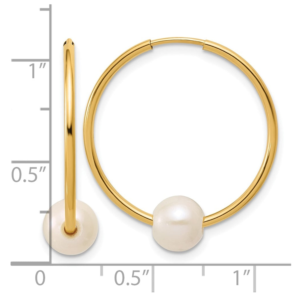 1/20 14K Gold Filled 6-7mm Round White Freshwater Culture Pearl Hoop Earrings