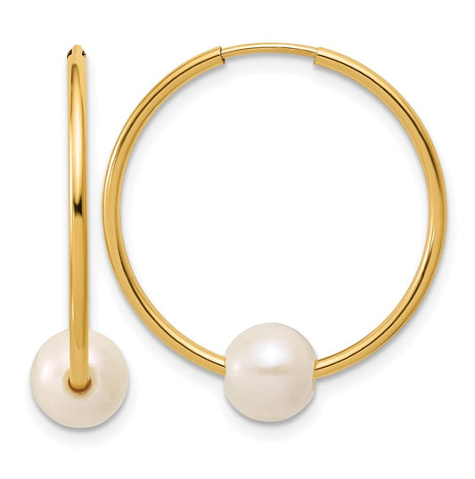 1/20 14K Gold Filled 6-7mm Round White Freshwater Culture Pearl Hoop Earrings