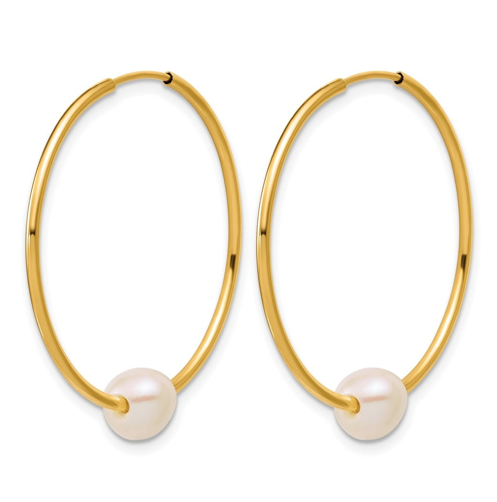 1/20 14K Gold Filled 5-6mm Round White Freshwater Culture Pearl Hoop Earrings