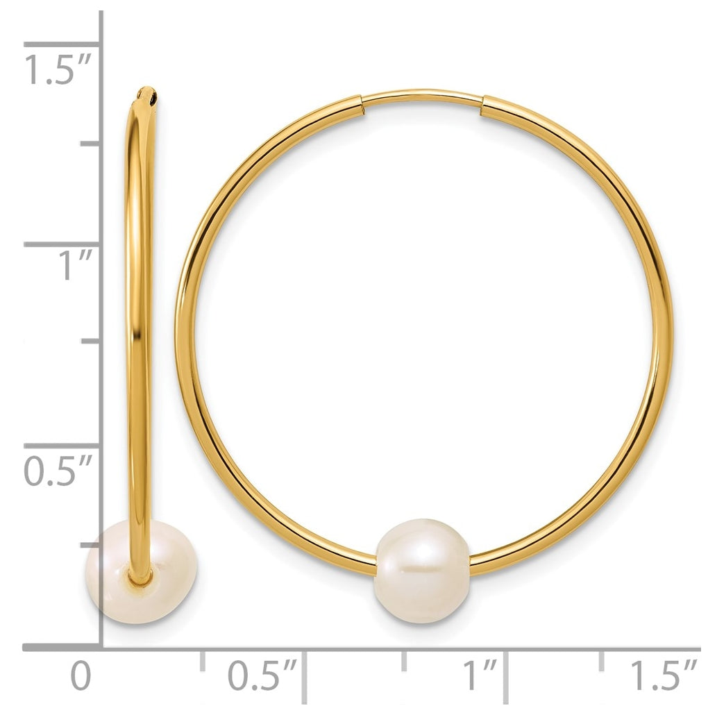 1/20 14K Gold Filled 5-6mm Round White Freshwater Culture Pearl Hoop Earrings